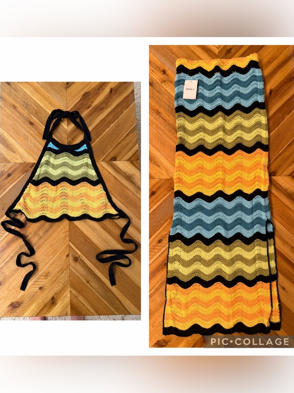 NWT Forever 21 Striped Crochet Halter Top & Skirt Set